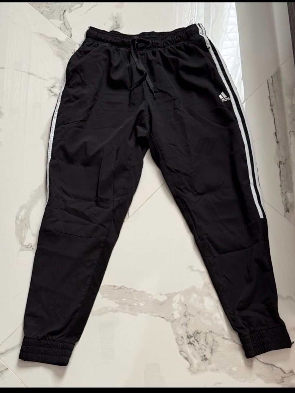 Adidas Black Track Pants with White Side Stripes
